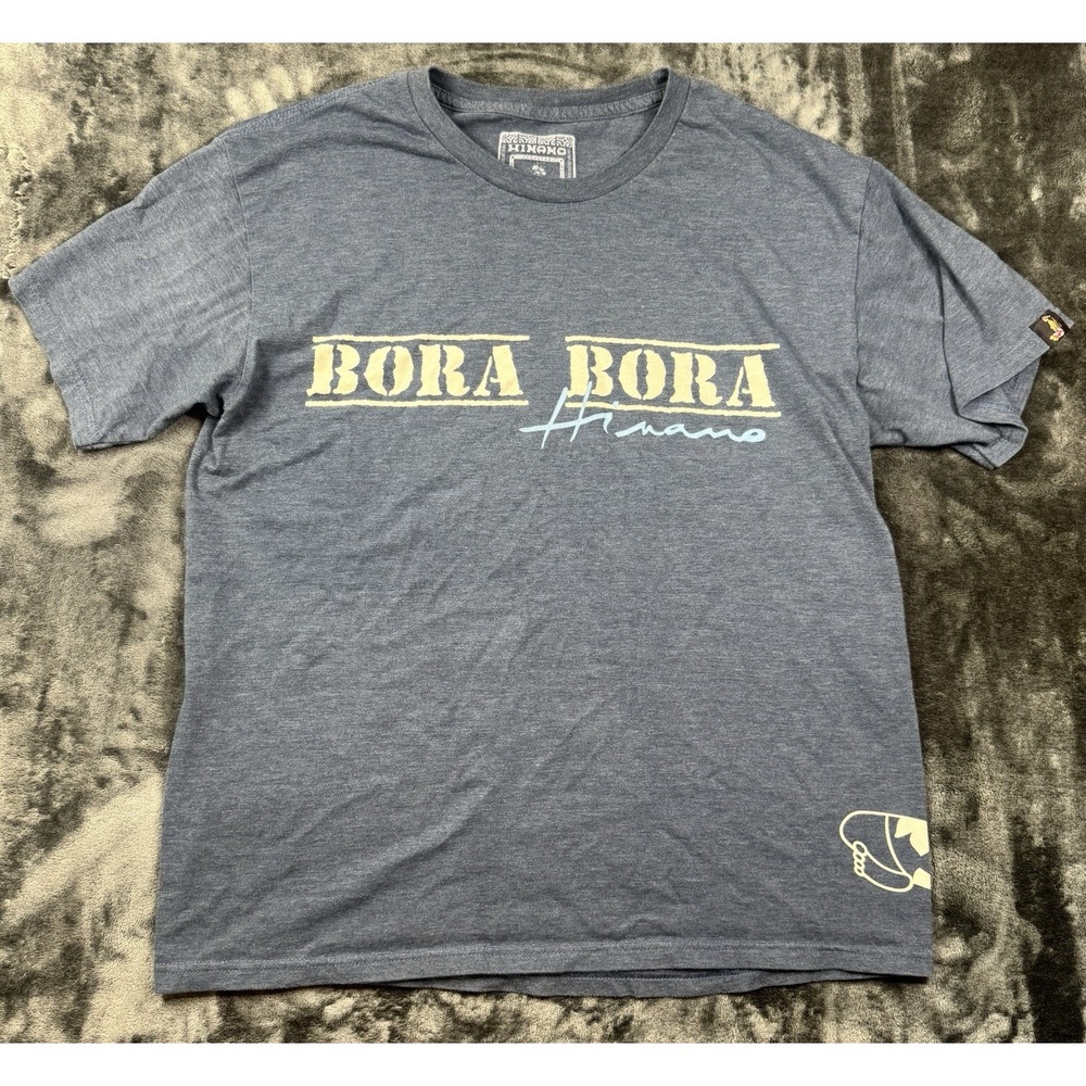 Hinano Tahiti Men's Large Bora Bora T Shirt Blue Hawaiian Island Graphic Tee